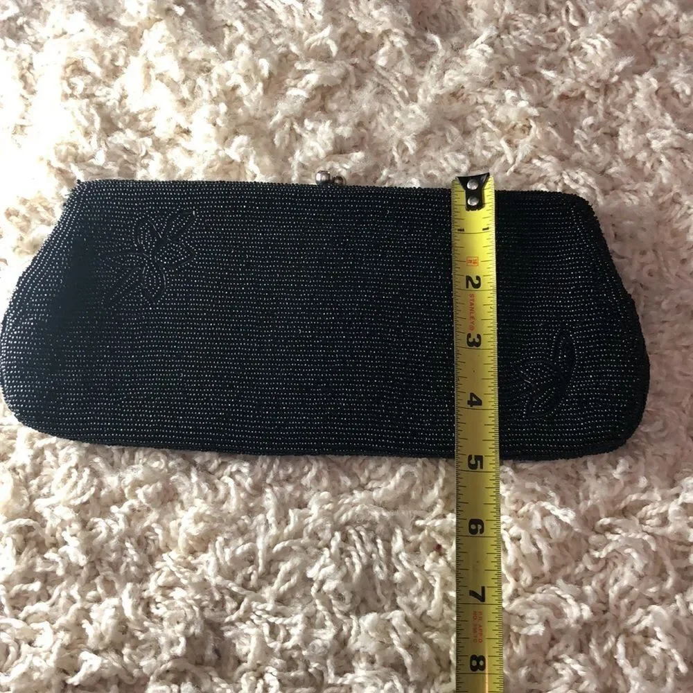 Awesome 50’s Scallop Beaded Black Floral Purse No Tags
